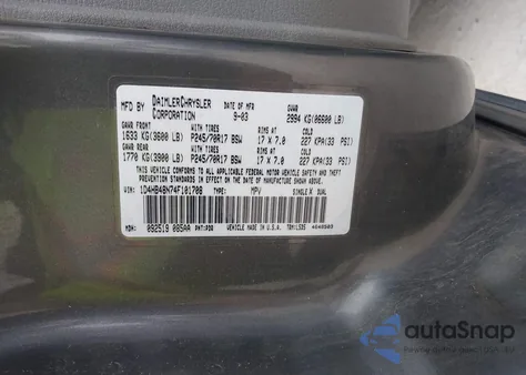 2004 Dodge Durango Slt из США, поврежденный, VIN 1D4HB48N74F101708